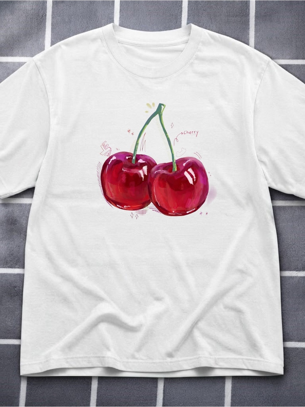 Gildan White Cherry Fruit Graphic Tee
